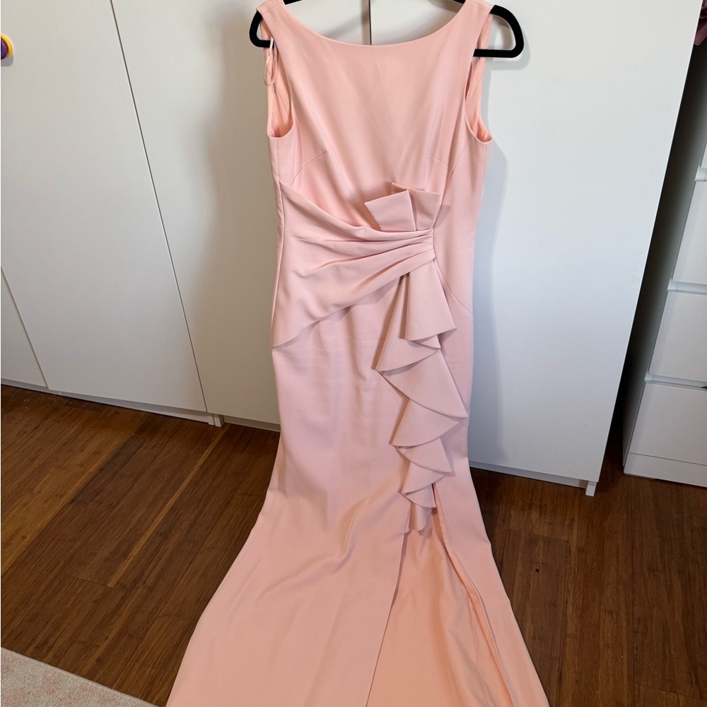 Dusty Pink Rouched wedding guest dress with leg slit sleeveless